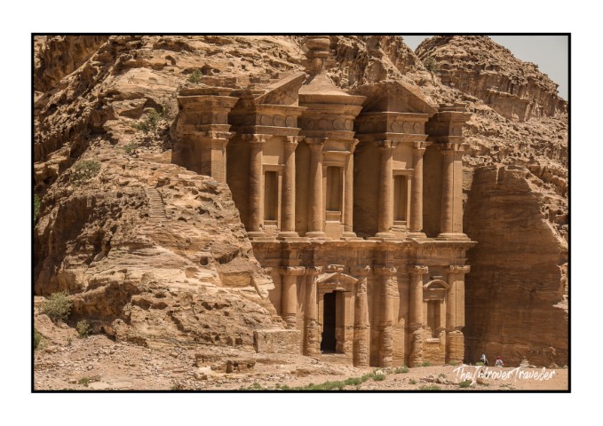 Ad Deir monastery carved into rose-red sandstone cliffs in Petra, Jordan