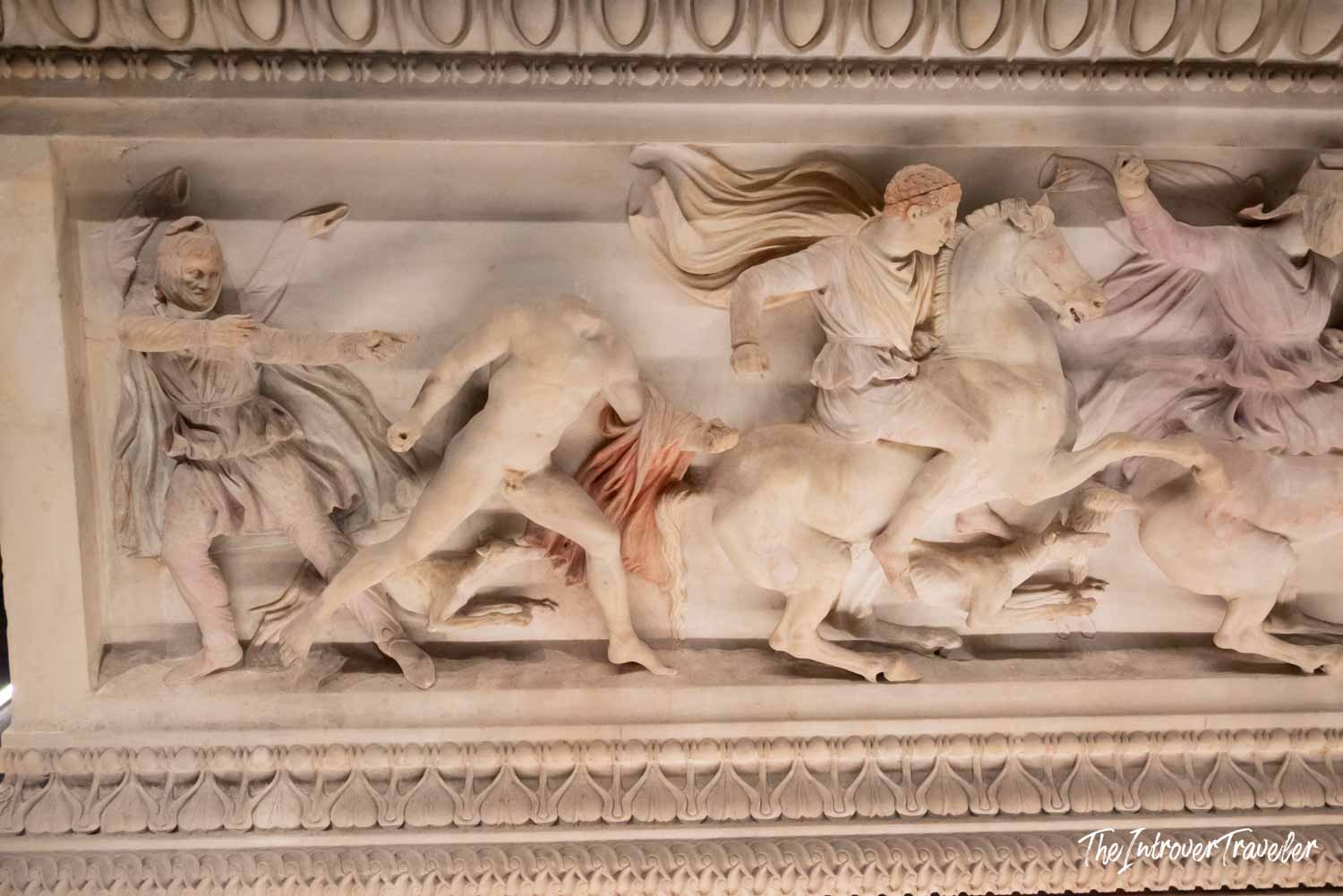 Alexander Sarcophagus hunting scene relief with traces of original paint, Istanbul Archaeological Museum