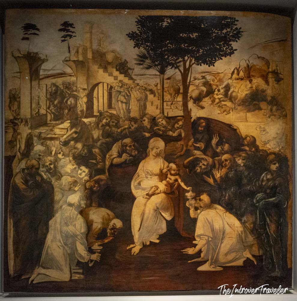 Adoration of the Magi by Leonardo da Vinci, unfinished masterpiece at the Uffizi Gallery Florence