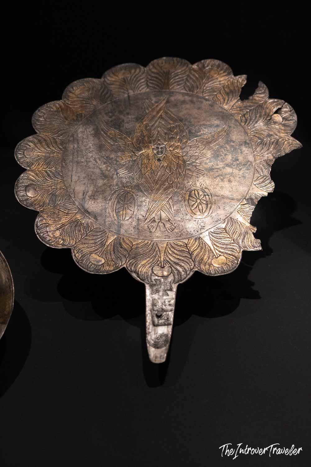 Ancient engraved silver hand mirror with winged figure, Istanbul Archaeological Museum collection