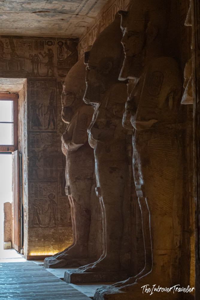 Osiride pillars of Ramesses II inside the Great Temple of Abu Simbel, Egypt