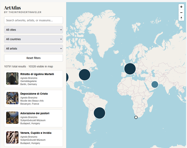 ArtAtlas interactive map: The Search Engine for Artworks around the world
