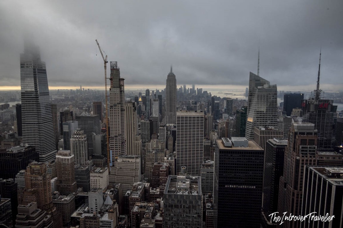 Moody Manhattan skyline with Empire State Building seen from Top of the Rock, New York City
