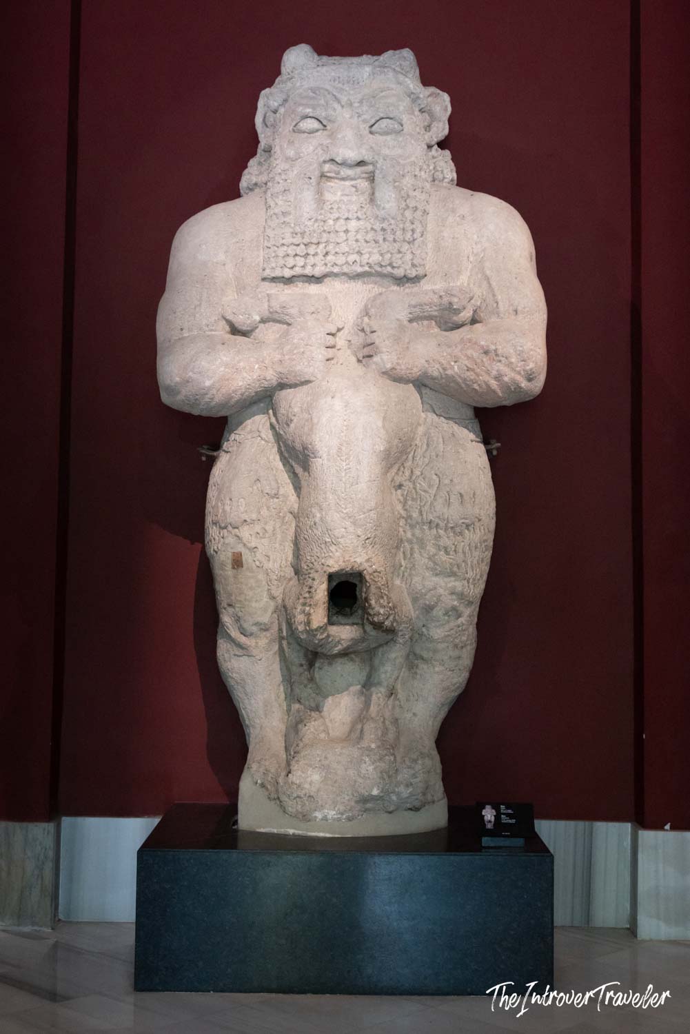 Ancient Hittite or Neo-Assyrian guardian deity statue displayed at the Istanbul Archaeological Museum