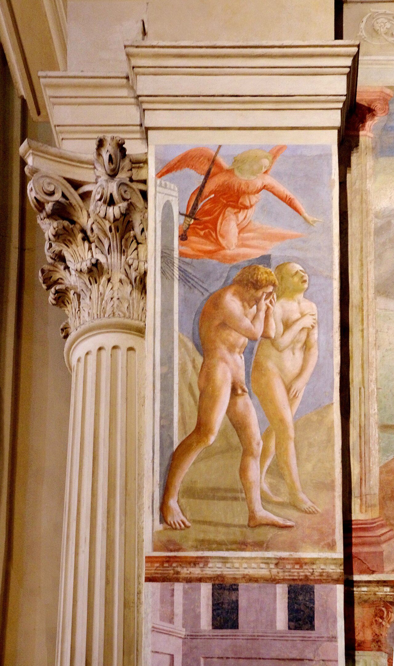 Masaccio's Expulsion from the Garden of Eden fresco in the Brancacci Chapel, Florence, a key influence on Michelangelo