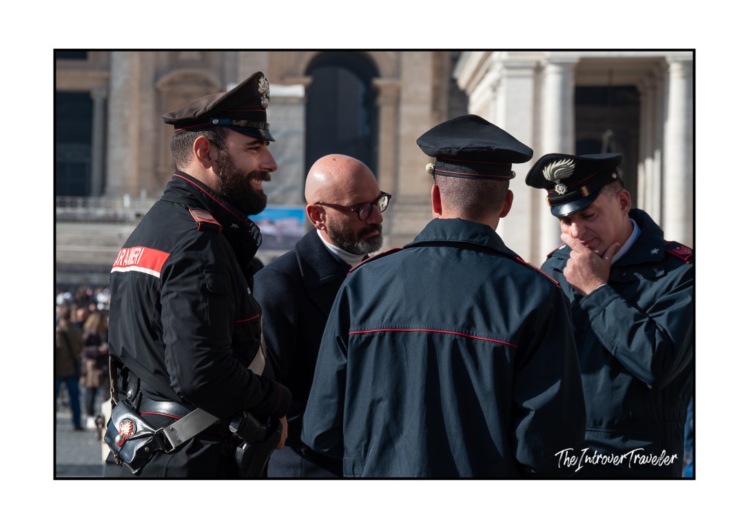 Italian Carabinieri officers on duty in St. Peter's Square during the papal Angelus gathering