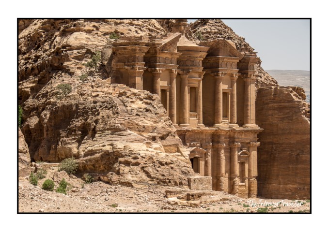 Ad Deir (the Monastery) rock-cut facade carved into sandstone cliffs at Petra, Jordan