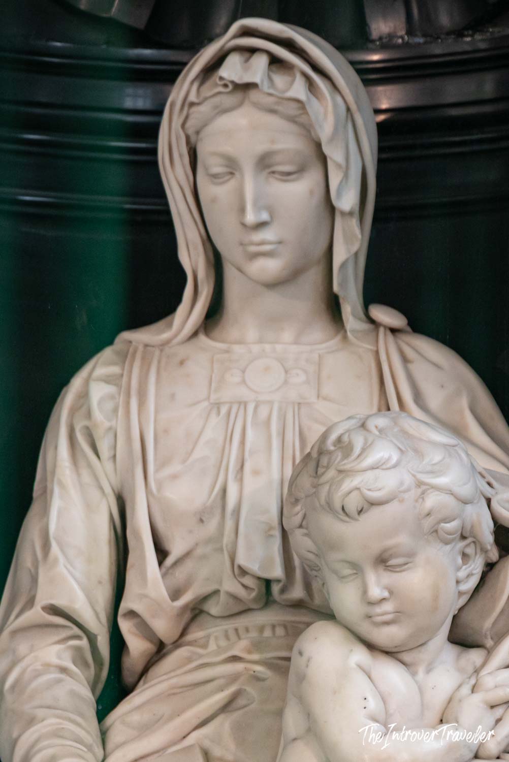 Michelangelo's Madonna of Bruges marble sculpture, close-up of Mary and the Christ Child