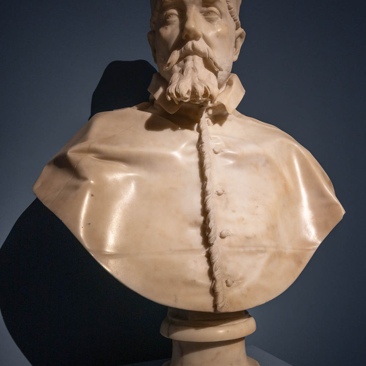 Bernini marble bust of a bearded nobleman, on display at the Palazzo Barberini Baroque exhibition