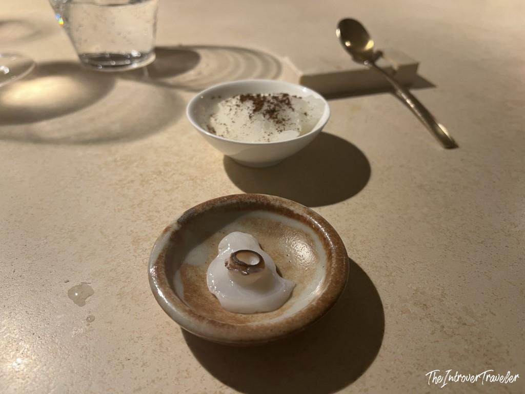 Delicate seafood amuse-bouche course at Trattoria Da Lucio, a fine dining restaurant in Rimini
