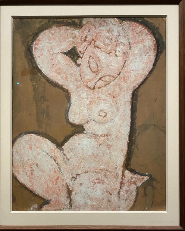 Modigliani-style nude figure painting displayed at the Albertina Museum in Vienna