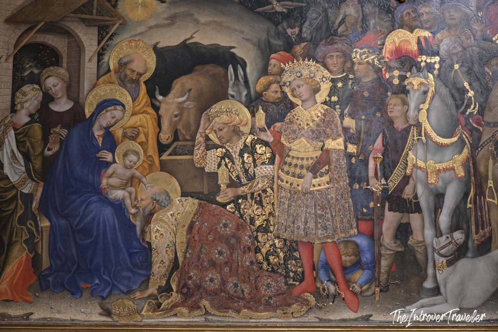 Adoration of the Magi by Gentile da Fabriano, a gilded Gothic masterpiece at the Uffizi Gallery Florence