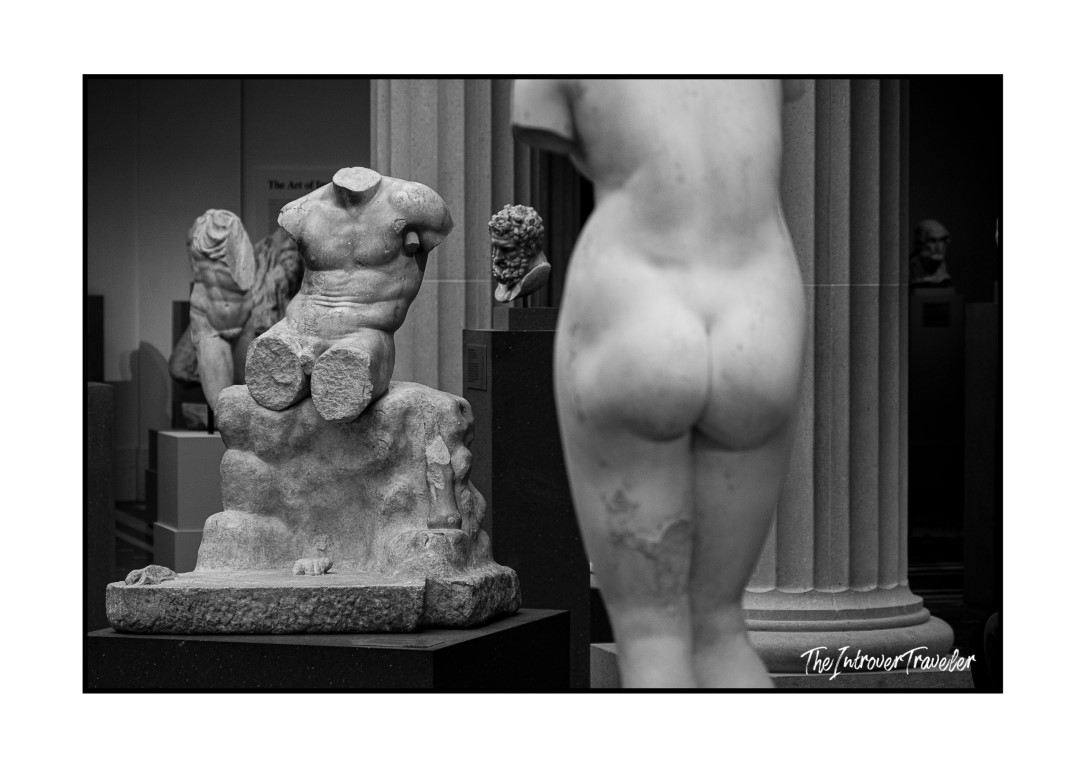 Ancient Greek and Roman marble sculptures in the Met's classical antiquities gallery, New York