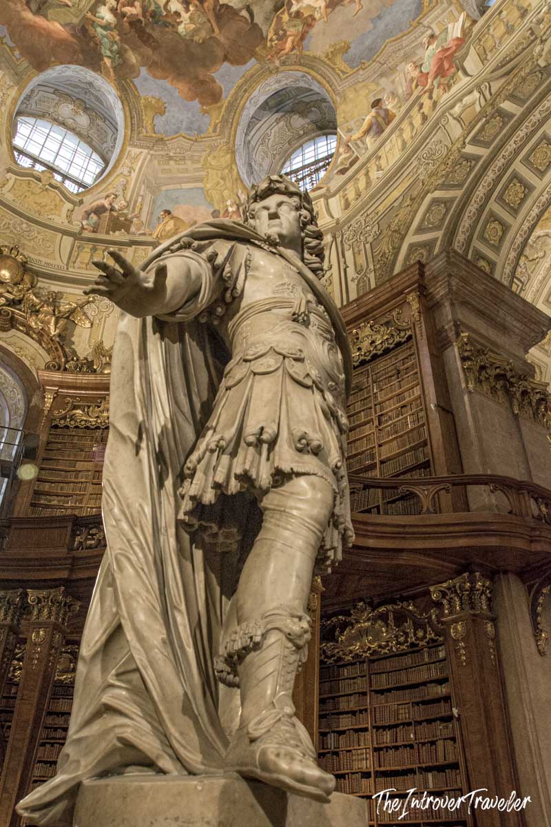 Marble statue of Emperor Charles VI in the State Hall of the Austrian National Library, Vienna