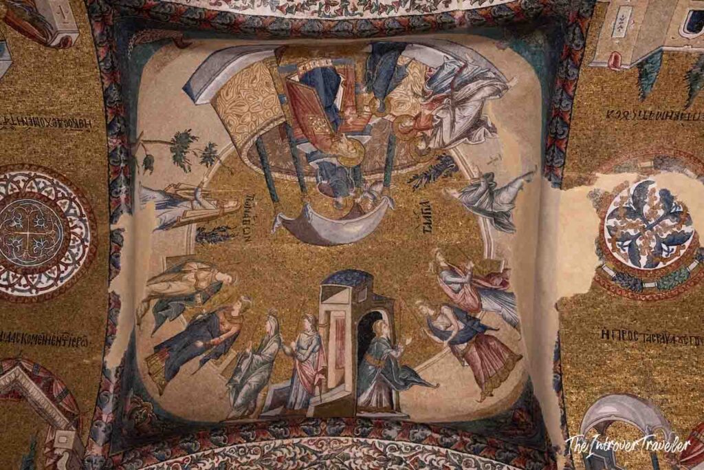 Byzantine ceiling mosaic depicting the Life of the Virgin at Chora Church, Istanbul