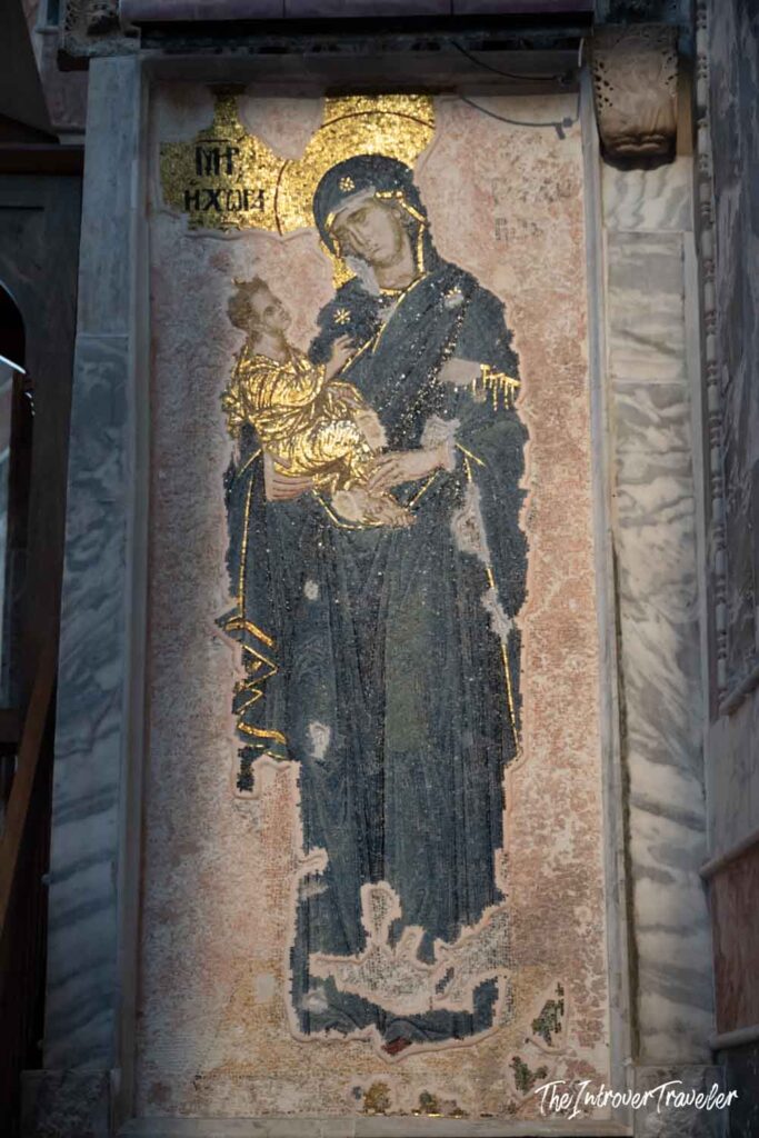 Byzantine mosaic of the Virgin Mary holding Christ Child at Saint Savior in Chora, Istanbul