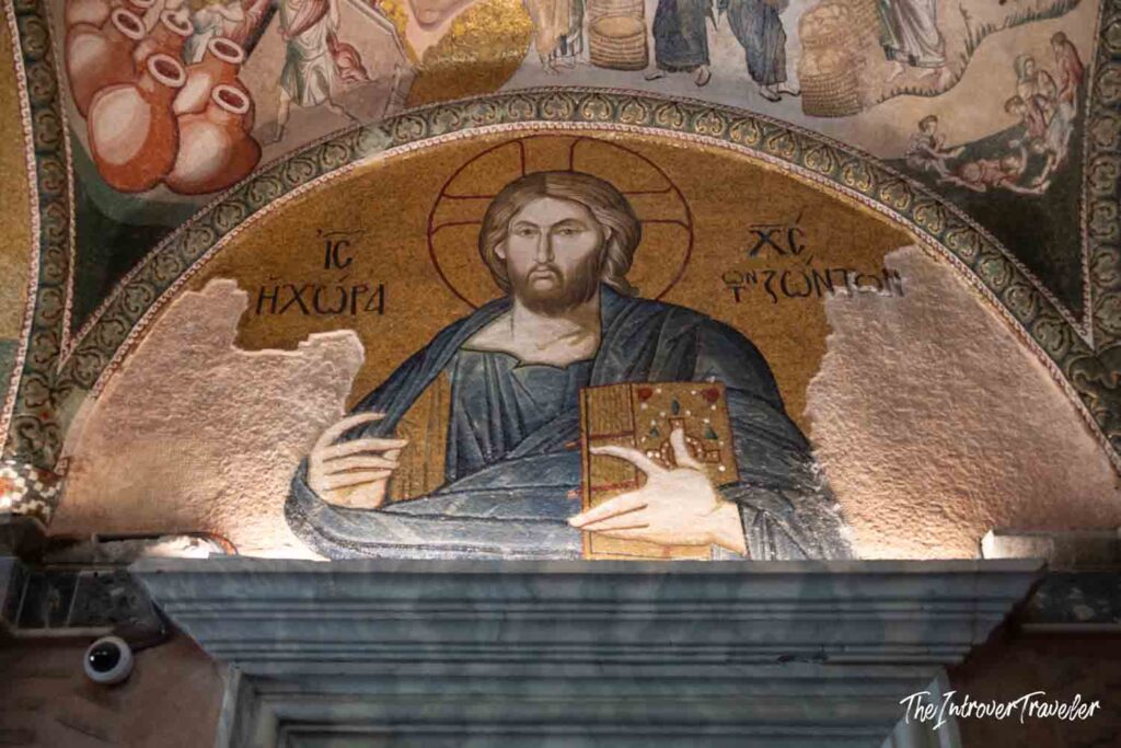 Byzantine mosaic of Christ Pantocrator above the entrance portal at Saint Savior in Chora, Istanbul
