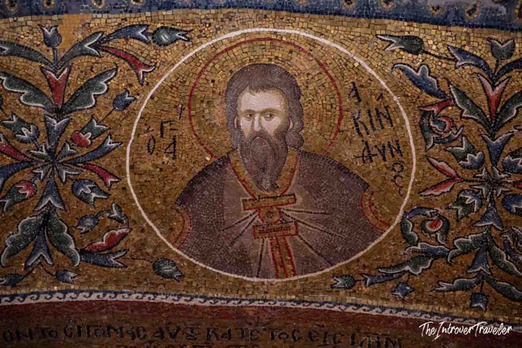 Byzantine mosaic of Saint Akindynos at Chora Church, Istanbul, with gold tile background
