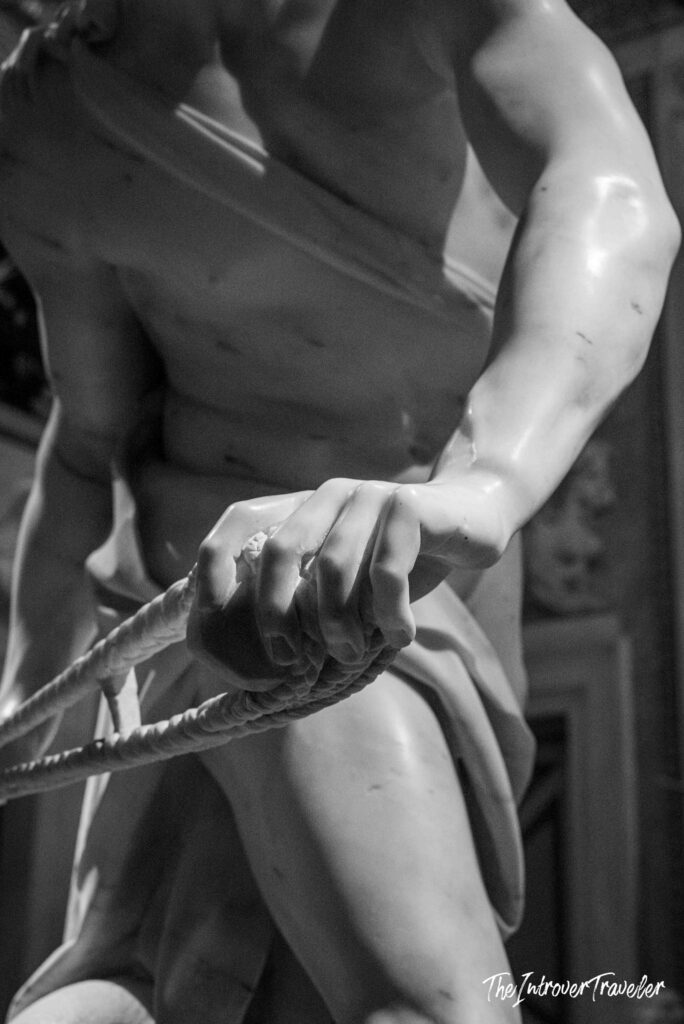 Close-up of Bernini's David gripping his sling, Borghese Gallery, Rome