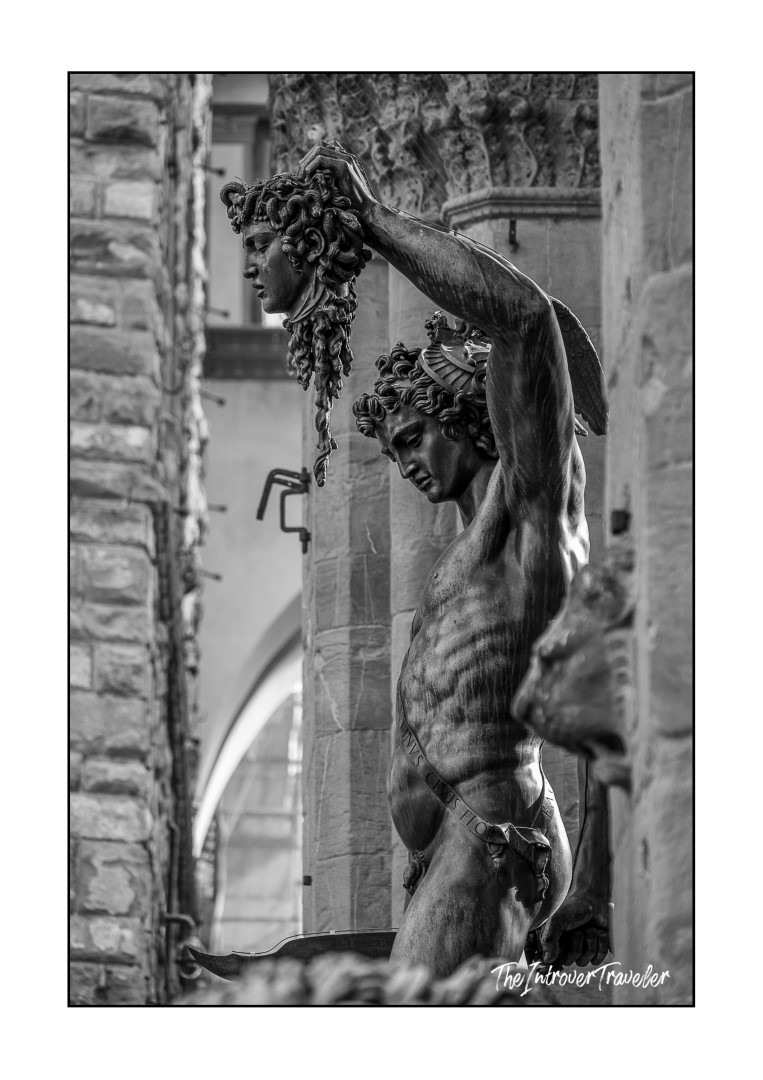 Perseus with the Head of Medusa by Cellini, bronze sculpture at Piazza della Signoria, Florence