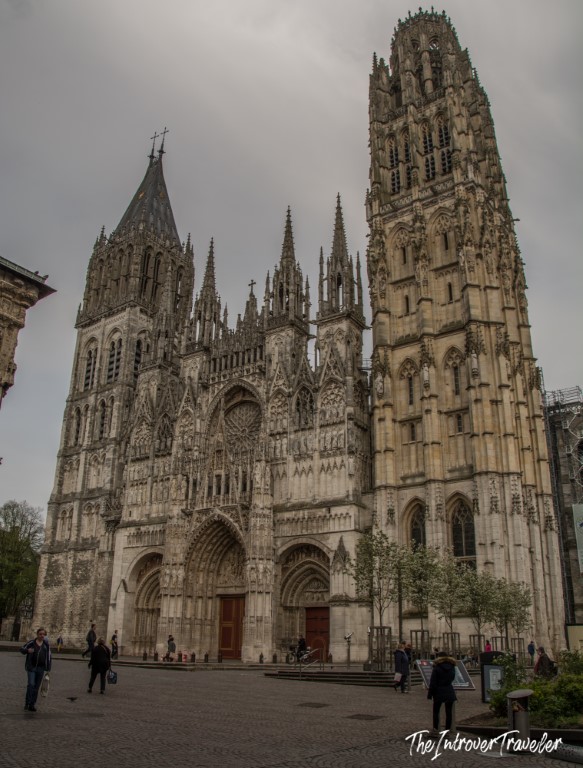 Rouen Cathedral gothic facade with asymmetrical towers, a landmark in Normandy, France
