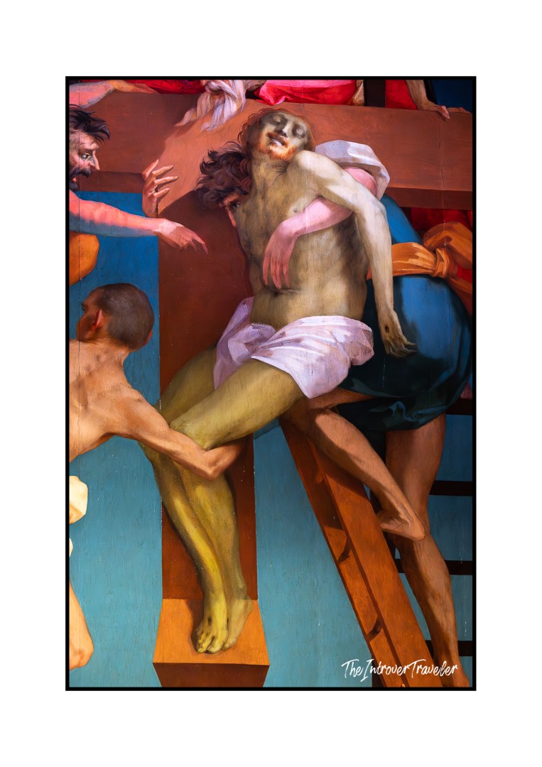 Close-up of Christ's body in Rosso Fiorentino's Deposition, showing his ambiguous expression and earthy tones
