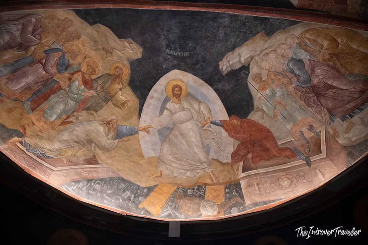 Anastasis fresco in the apse of Chora Church, Istanbul, showing Christ raising Adam and Eve