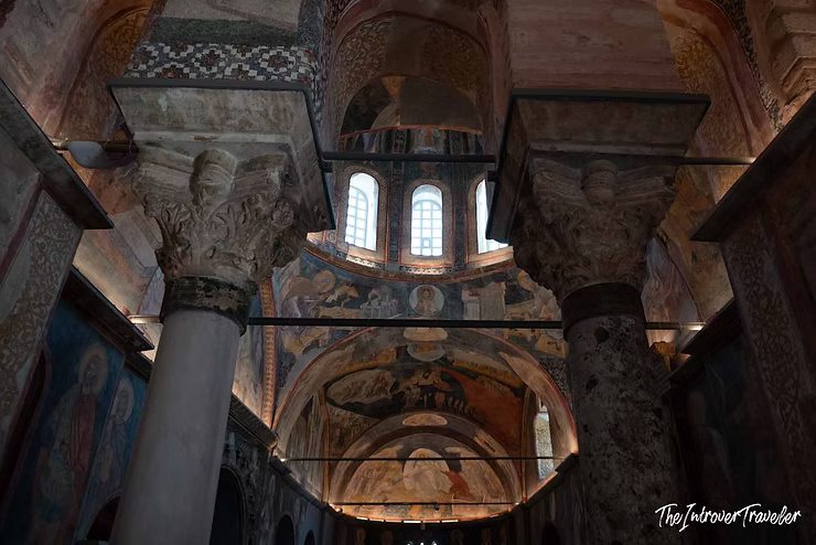 Byzantine frescoes and vaulted ceilings inside the Chora Church (Kariye) in Istanbul