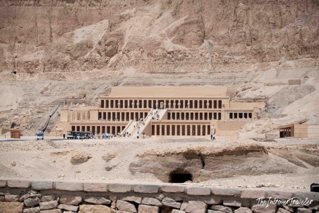 Temple of Hatshepsut at Deir el-Bahari, its colonnaded terraces set against the Theban cliffs in Luxor, Egypt