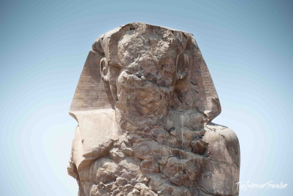 Weathered ancient sphinx statue near the Temple of Hatshepsut, Luxor West Bank, Egypt