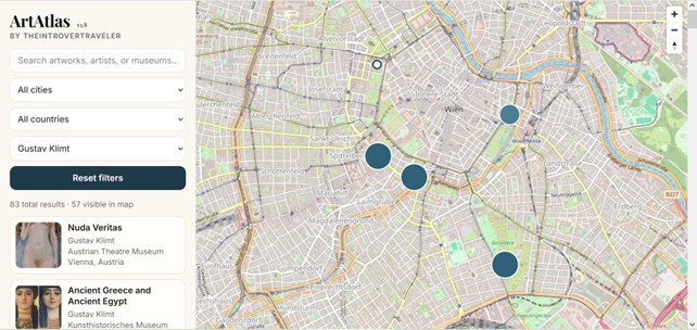 Gustav Klimt works in Vienna: Belvedere, Leopold Museum, Secession, MAK and Kunsthistorisches Museum mapped on ArtAtlas