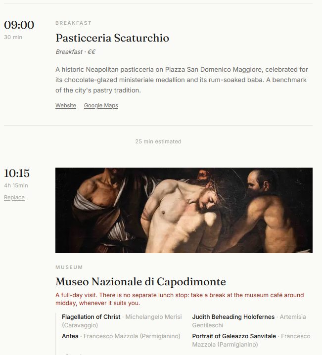 A Flaneur itinerary day in Naples: the Museo Nazionale di Capodimonte stop, with Caravaggio's Flagellation of Christ and Artemisia Gentileschi's Judith Beheading Holofernes, timed and sequenced for the visit.