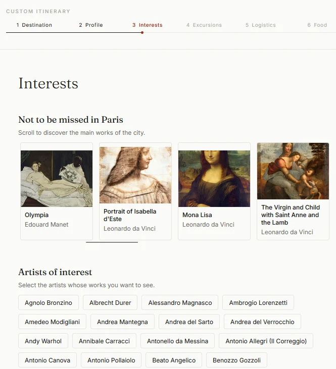 Flâneur interests page for Paris