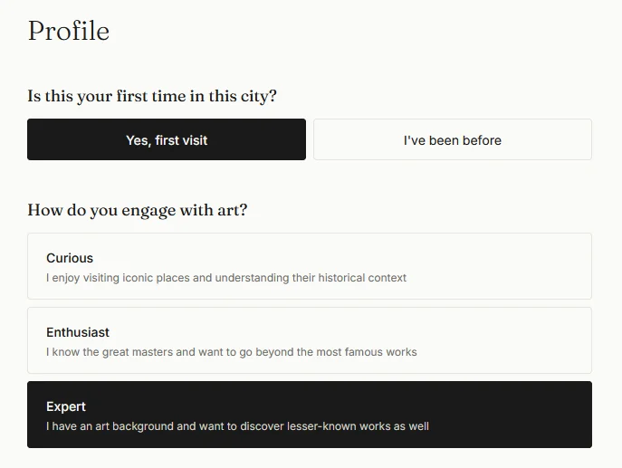 Flâneur profile screen