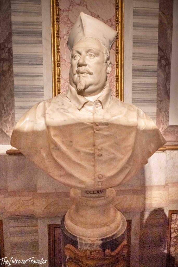 Bernini's marble bust of Cardinal Scipione Borghese, Borghese Gallery, Rome