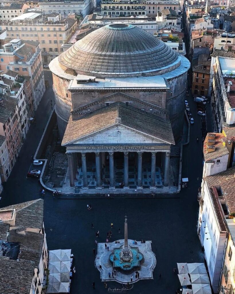 An aerial view of the Pantheon in Rome