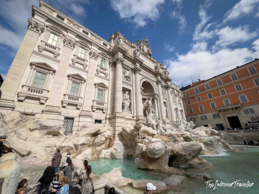 Trevi Fountain and the travertine reef seen from the side of the basin, Rome