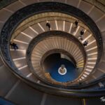 Momo's double-helix staircase seen from above, with visitors on the spiral ramps, Vatican Museums